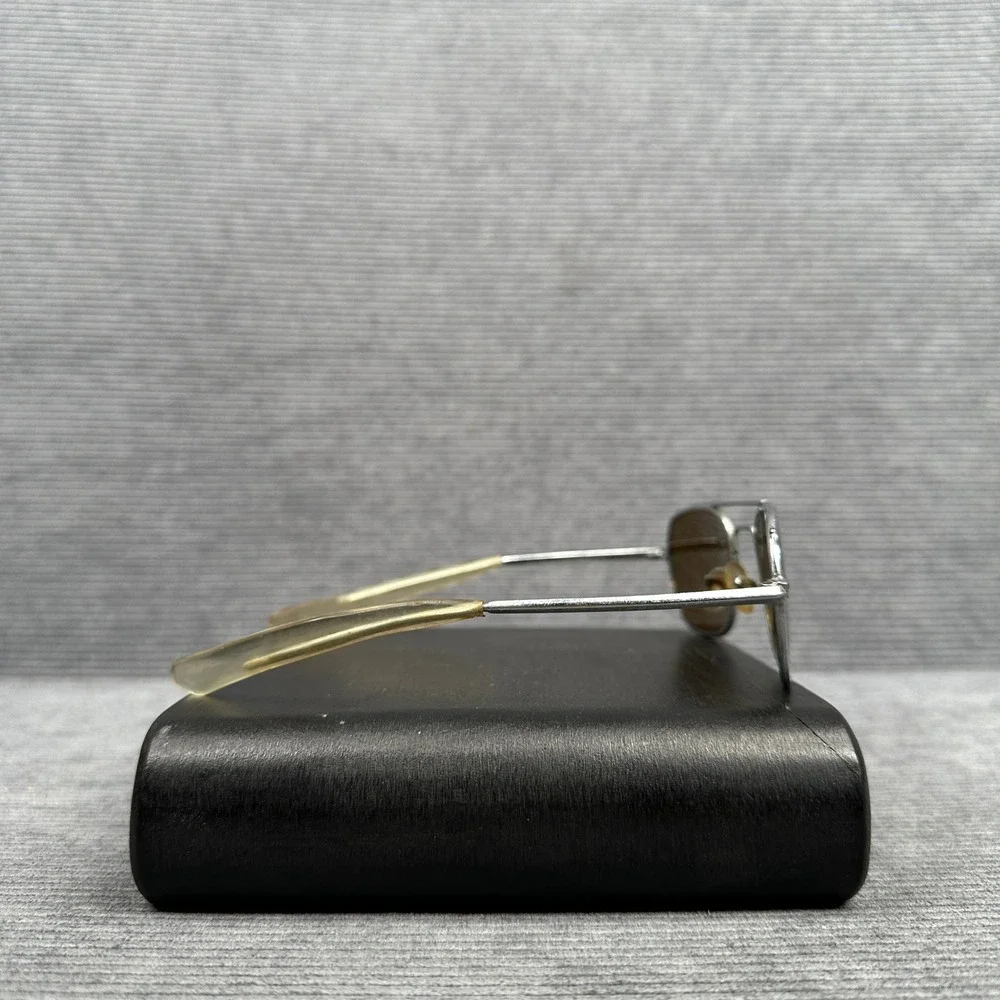 Vintage Aviator 60s Style AO Sunglasses Silver Tone Metal Frame Amber Navigator